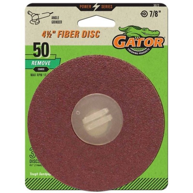 Gator 3072 Fiber Disc, 4-1/2 in Dia, 50 Grit, Coarse, Aluminum Oxide Abrasive, F