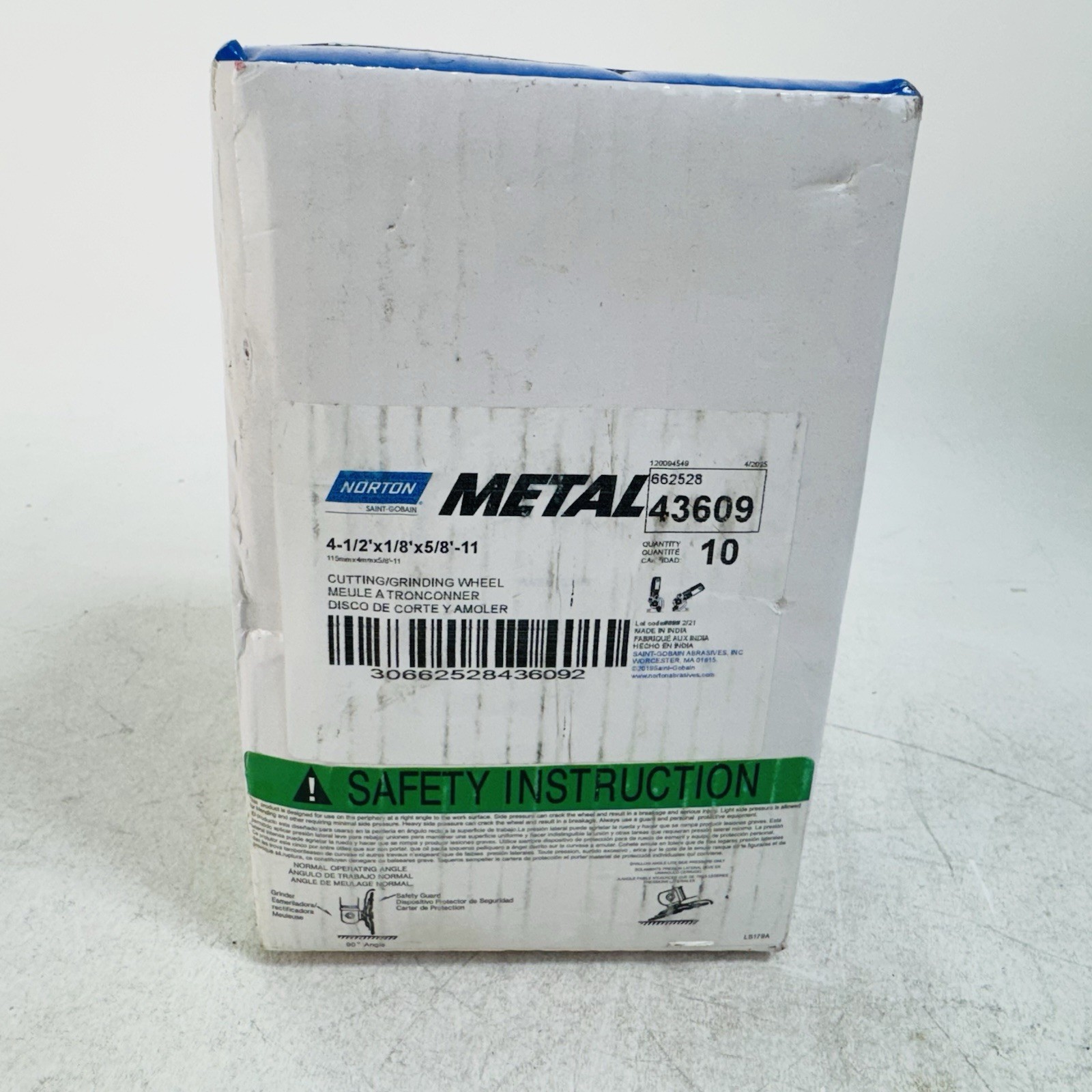 Norton Metal and Masonry Grinding Wheel, 4.5in. Dia., Model# 66252843609