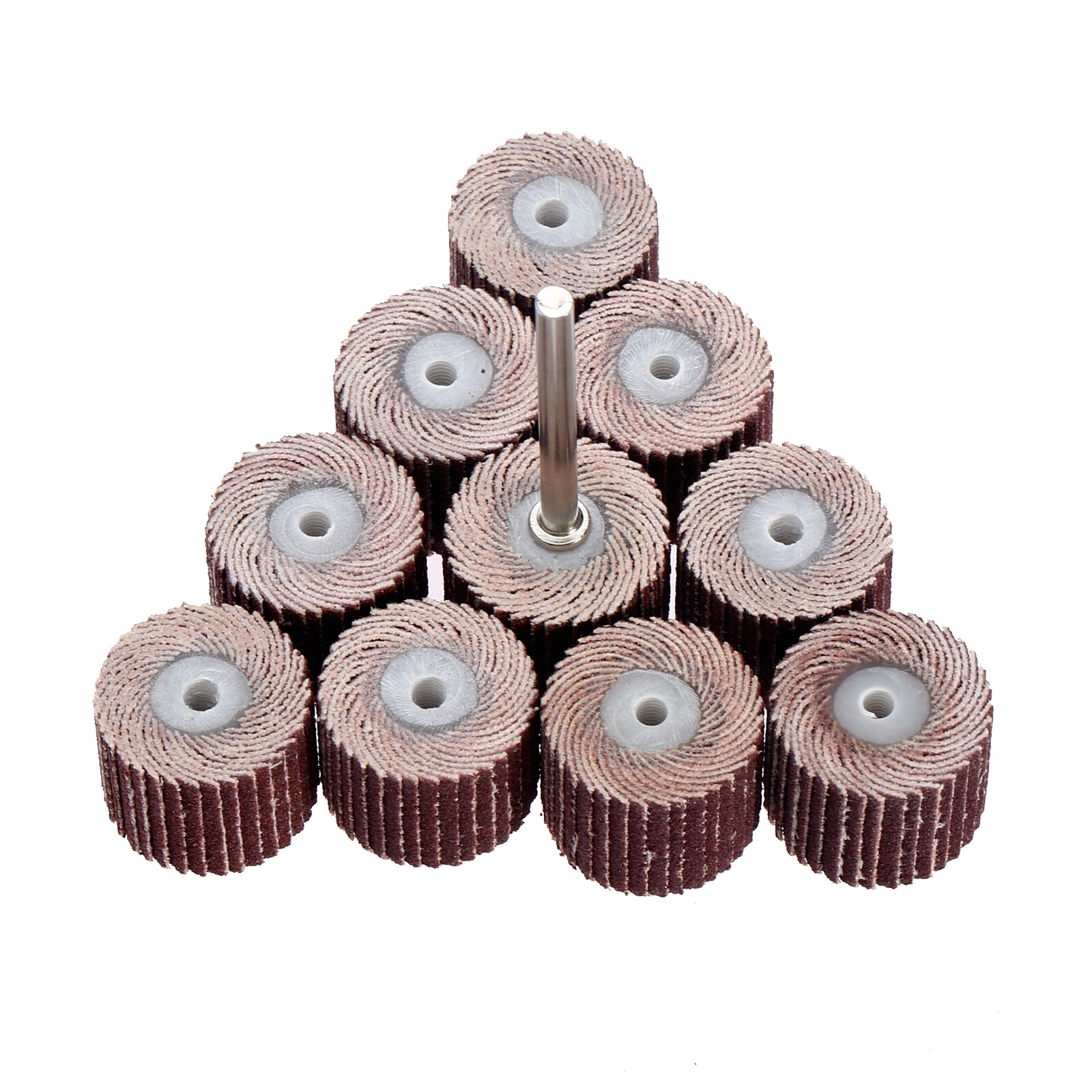 10Pcs 240 Grit 15mm Grinding Sanding Sandpaper Flap Wheel Disc with Mandrel Set