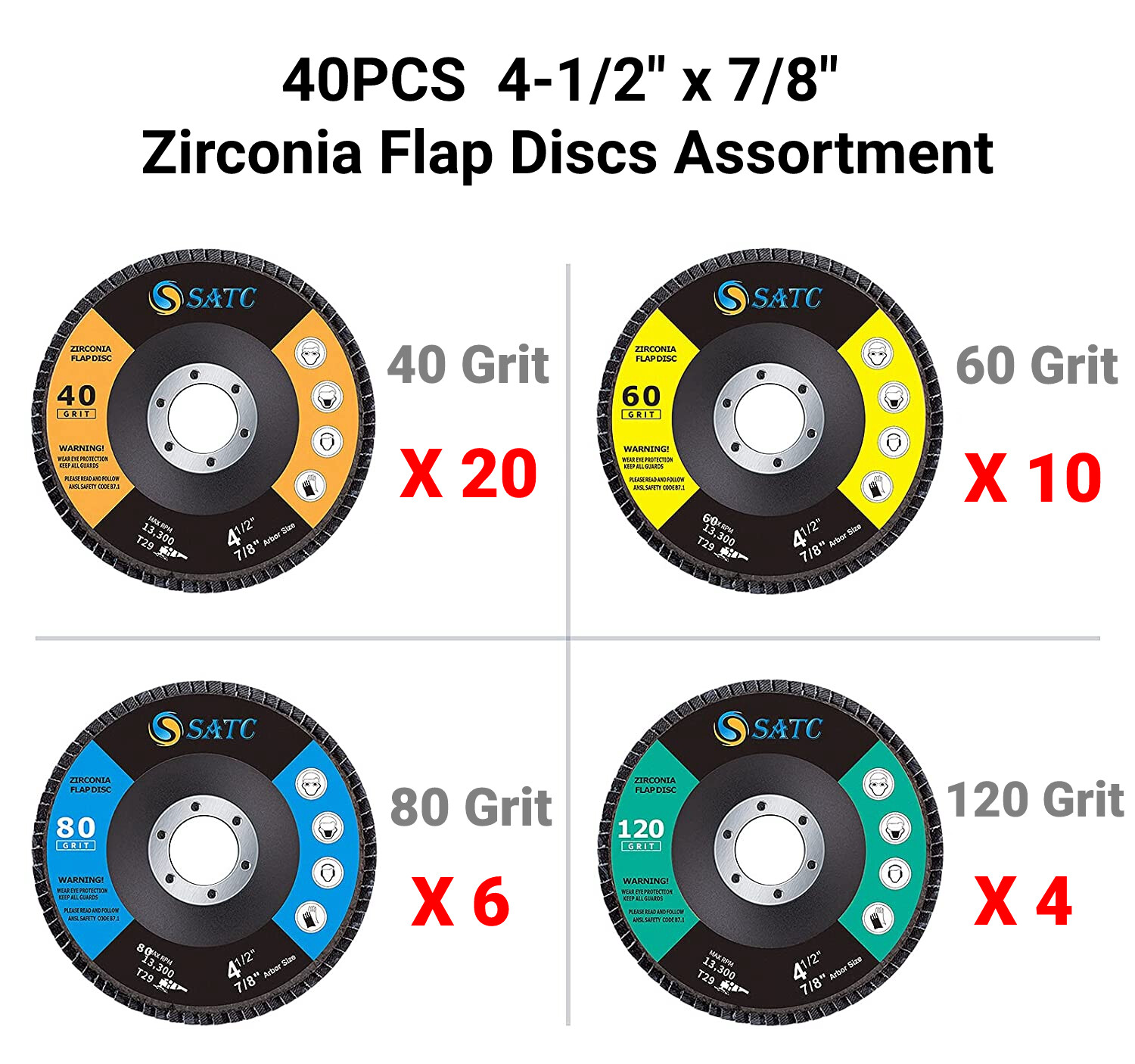 40 PACK 4.5″ 4-1/2″ Zirconia Flap Discs 40 60 80 120 Grit Sanding Grinding Wheel