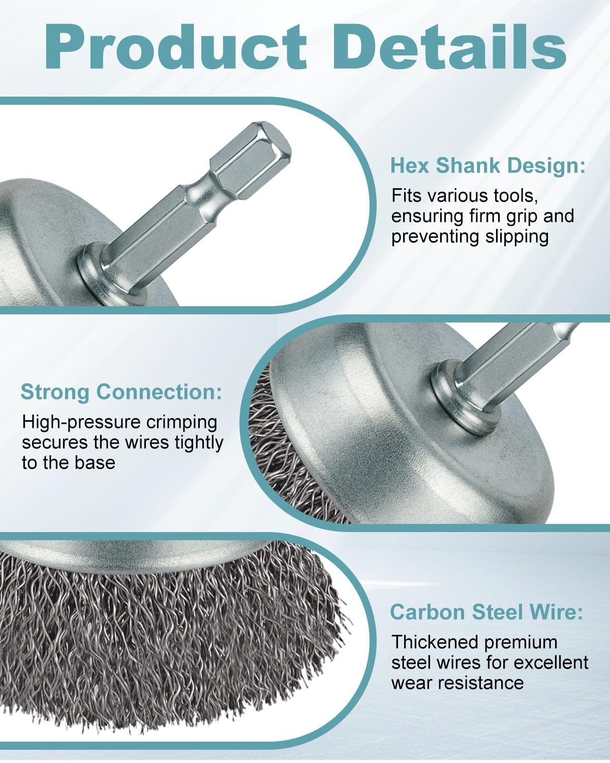 10 Pcs Wire Brush Set for Drill – Coarse Carbon Steel Brushes