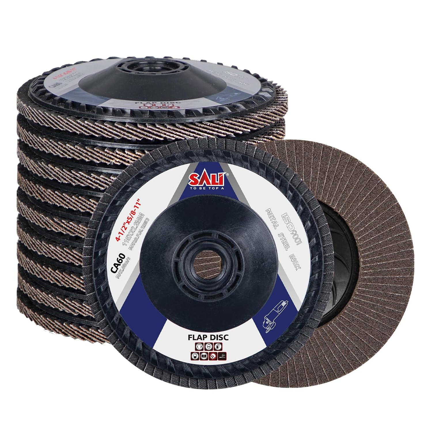 Sali 10 Pack Flap Disc 60 Grit 4.5″ X 5/8-11 Sanding Disc Bevel Type #27 Premiu