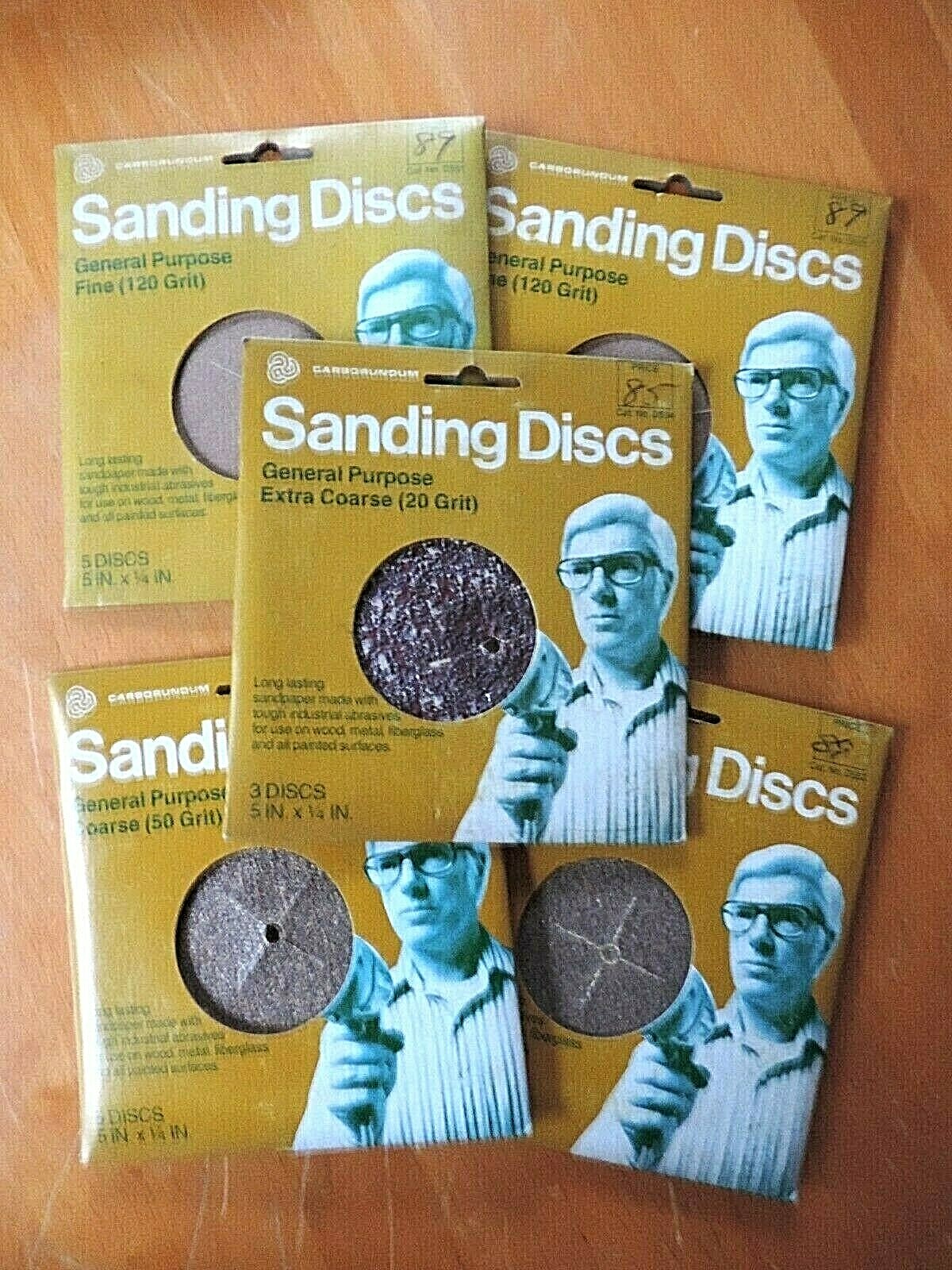 Carborundum Sanding Discs 20, 50 & 120 Grit 5″ X 1/4″ Lot Of 20 Ships Free