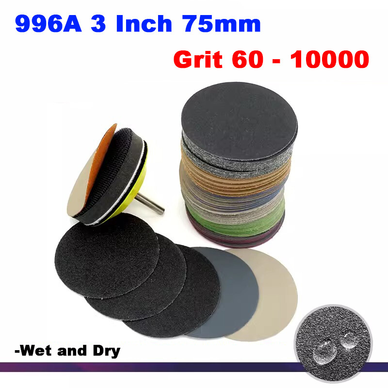 996A 3 Inch 75mm Wet And Dry SandPaper Grit 60 – 10000 Sanding Disc Wood Metal