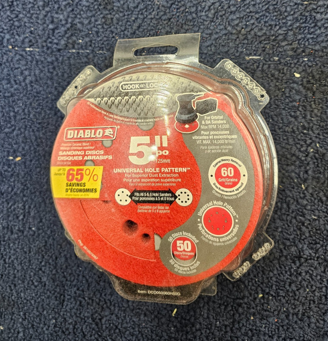 (QTY 100) Diablo DCD050060H50G: 5″ 60-Grit 12-Hole Random Orbital Sanding Disc