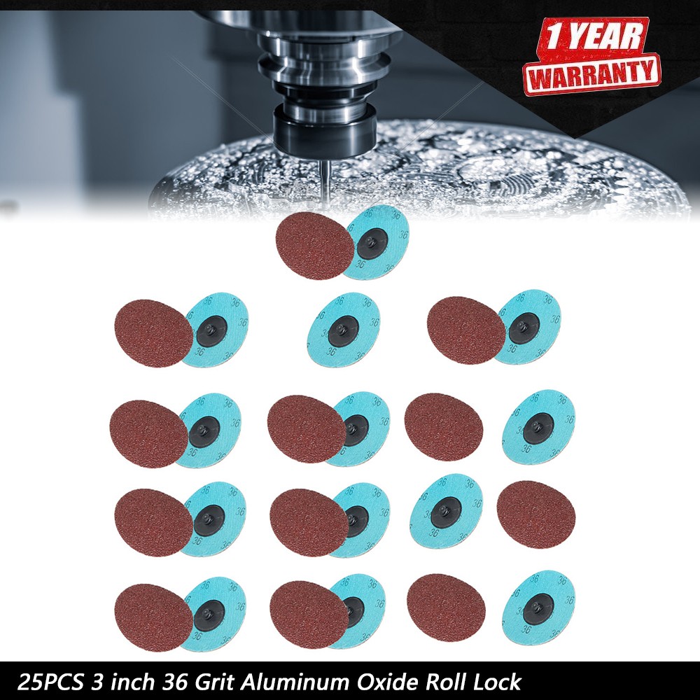 25PCS 3 inch 36 Grit Aluminum Oxide Roll Lock Die Grinder Sanding Grinding Disc