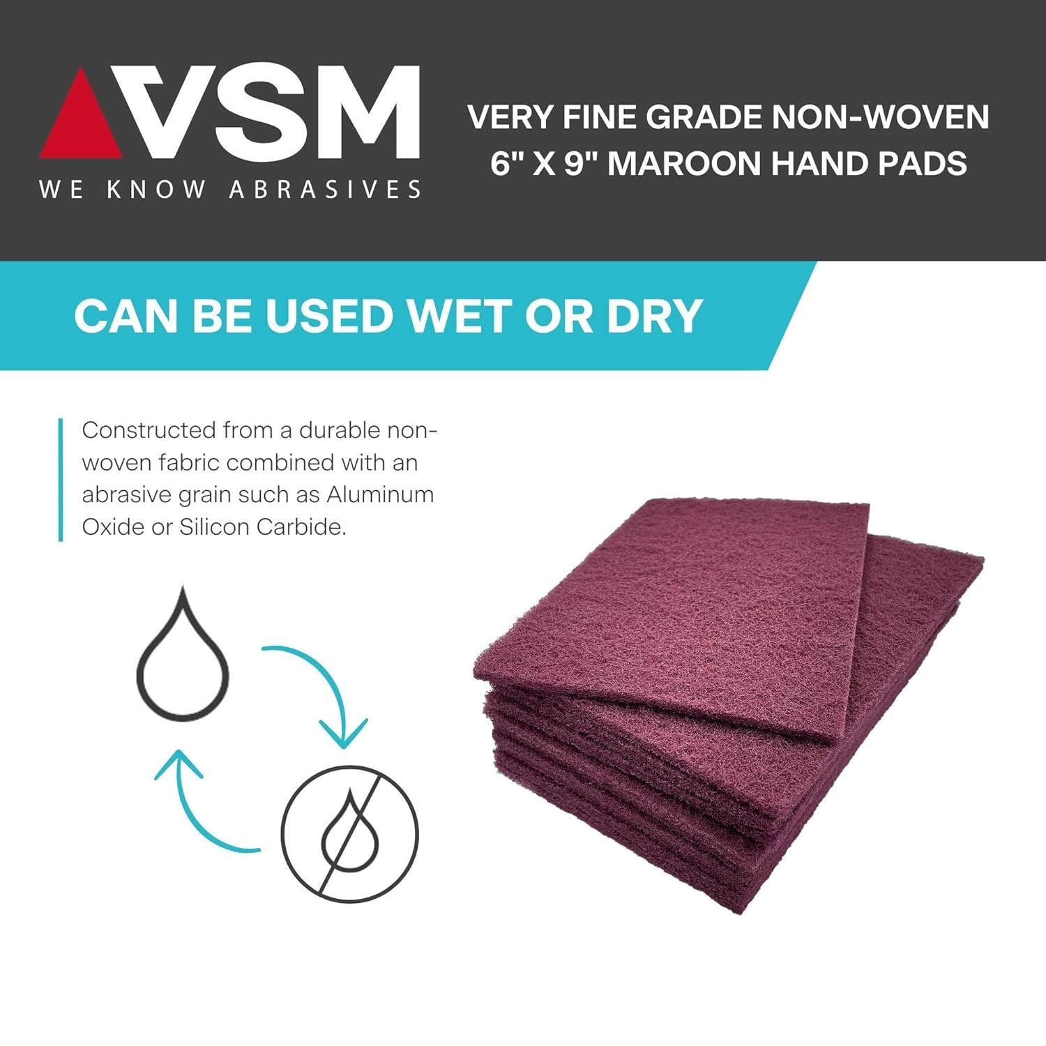 Efficient 10-Pack Maroon 6″ x 9″ Hand Pads – Non-Woven for Finishing & Cleaning