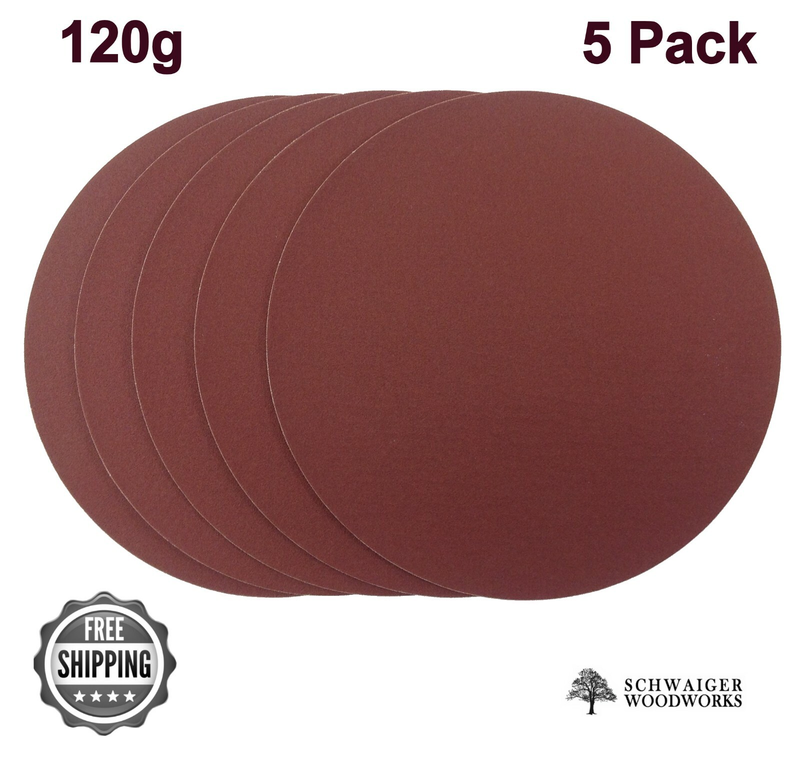 8″ inch Sanding Disc, 120 grit, 5 Pack, Peel & Stick, AL Oxide for Disc Sanders