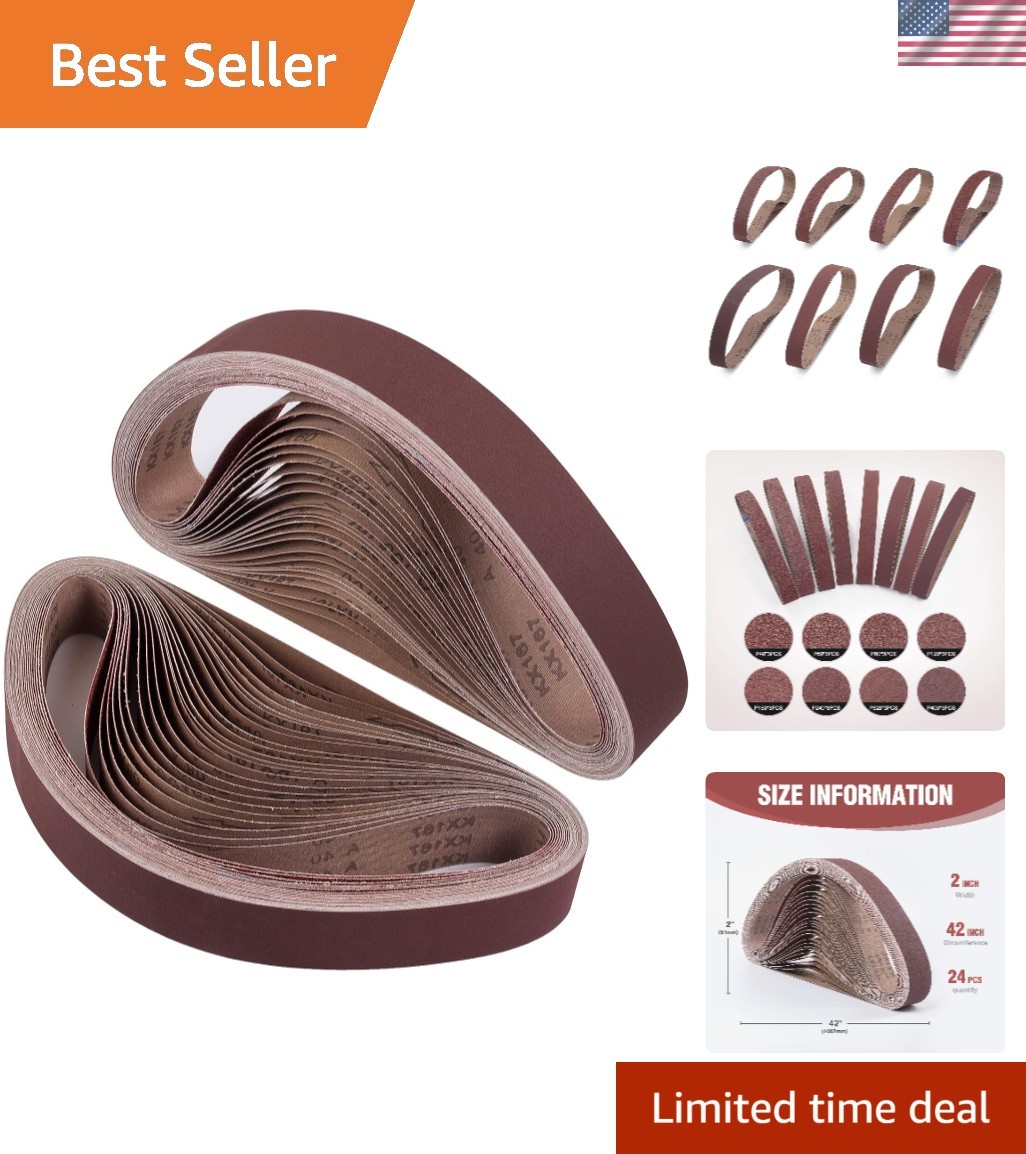 24-Piece 2×42 Inch Sanding Belt Set for Professional Grinding & Finishing
