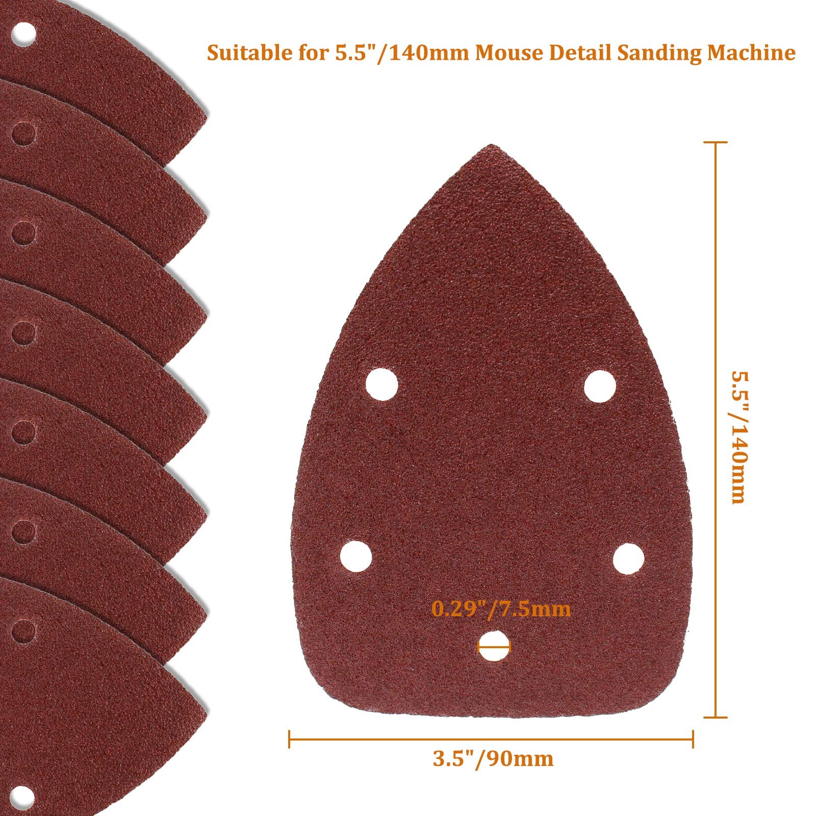 50 Pcs Mouse Detail Sander Sandpaper, 60 Grit, 5 Hole