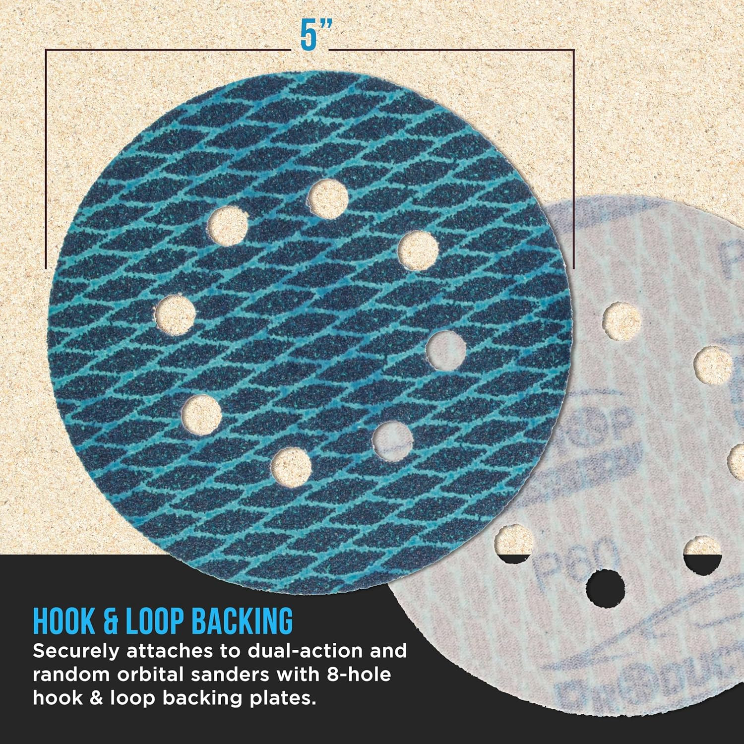 Premium 5″ Rhombus Diamond Shape Blue Sanding Discs, 8-Hole, 70 Disc Variety Pac