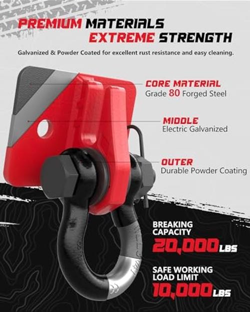 Tractor Bucket Grab Hook with 5/8″ D-Ring Shackle Combo, Bolt-On Tow Red&Black