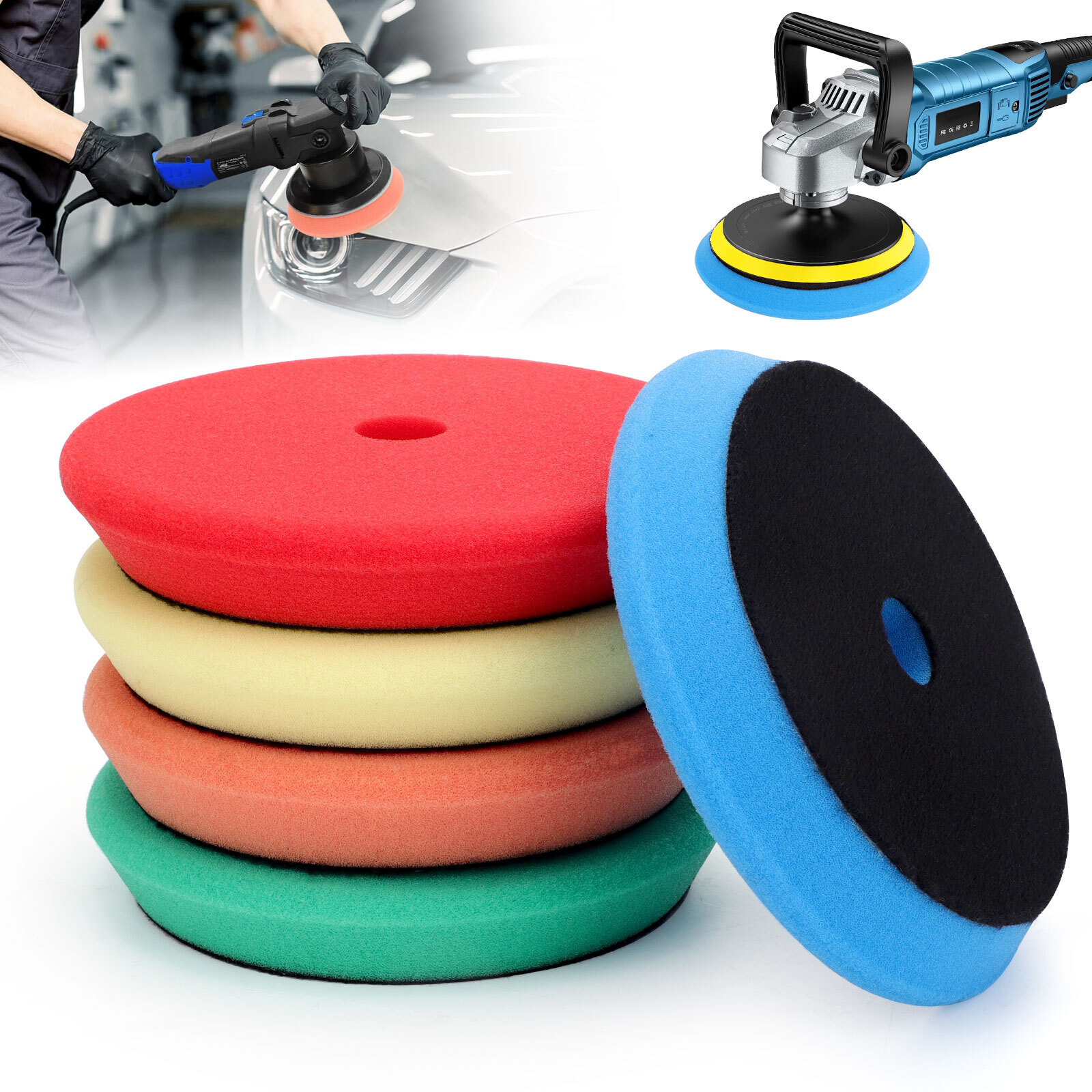 5Pcs Buffing Sponge Pads 6″ Cutting Polishing Pad Kit for Car Buffer Polisher