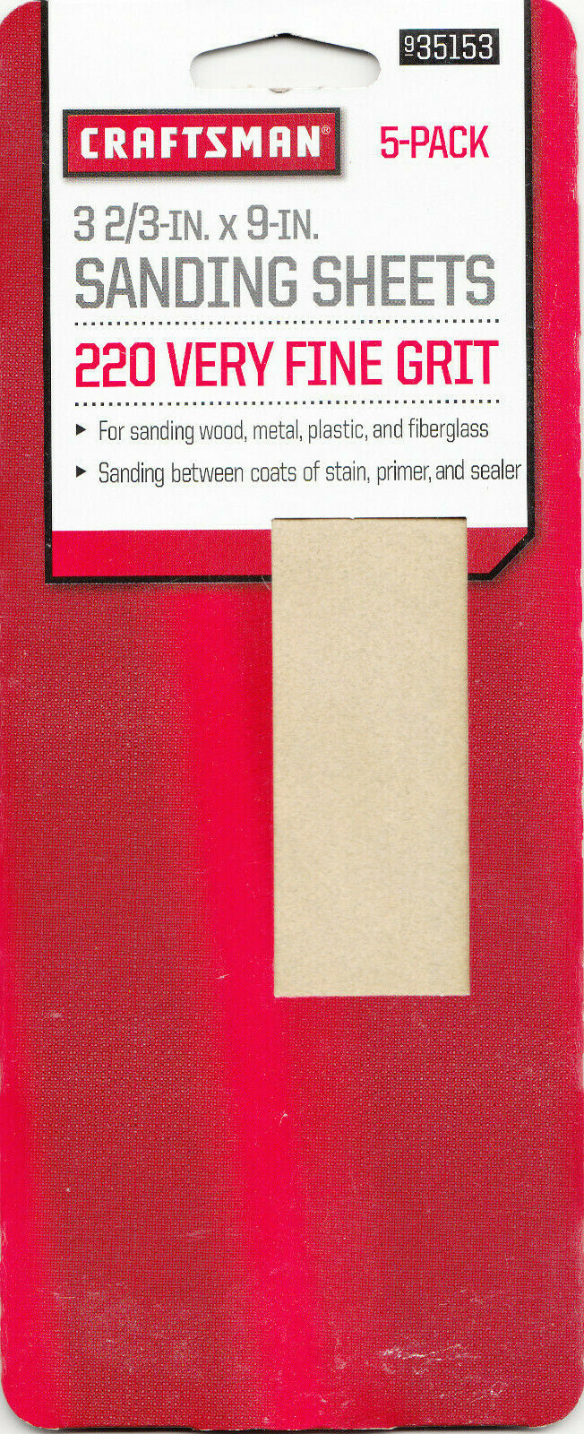 Craftsman 5 pack 220 very fine grit Sanding Sheets Size: 3 2/3 in. X 9 in.