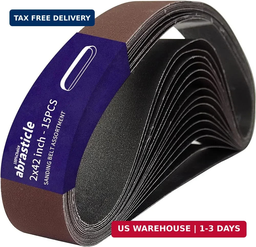 15 Pcs 2 x 42 Inch Assorted Aluminum Oxide Sanding Belt – 80/120/150/240/400 Gri