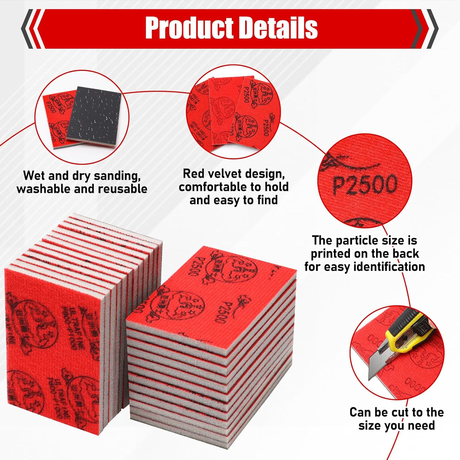 24 Pcs 3 x 4 Inch 180-3000 Grit Sanding Sponge Set, Ultra Fine Sanding Sandpape