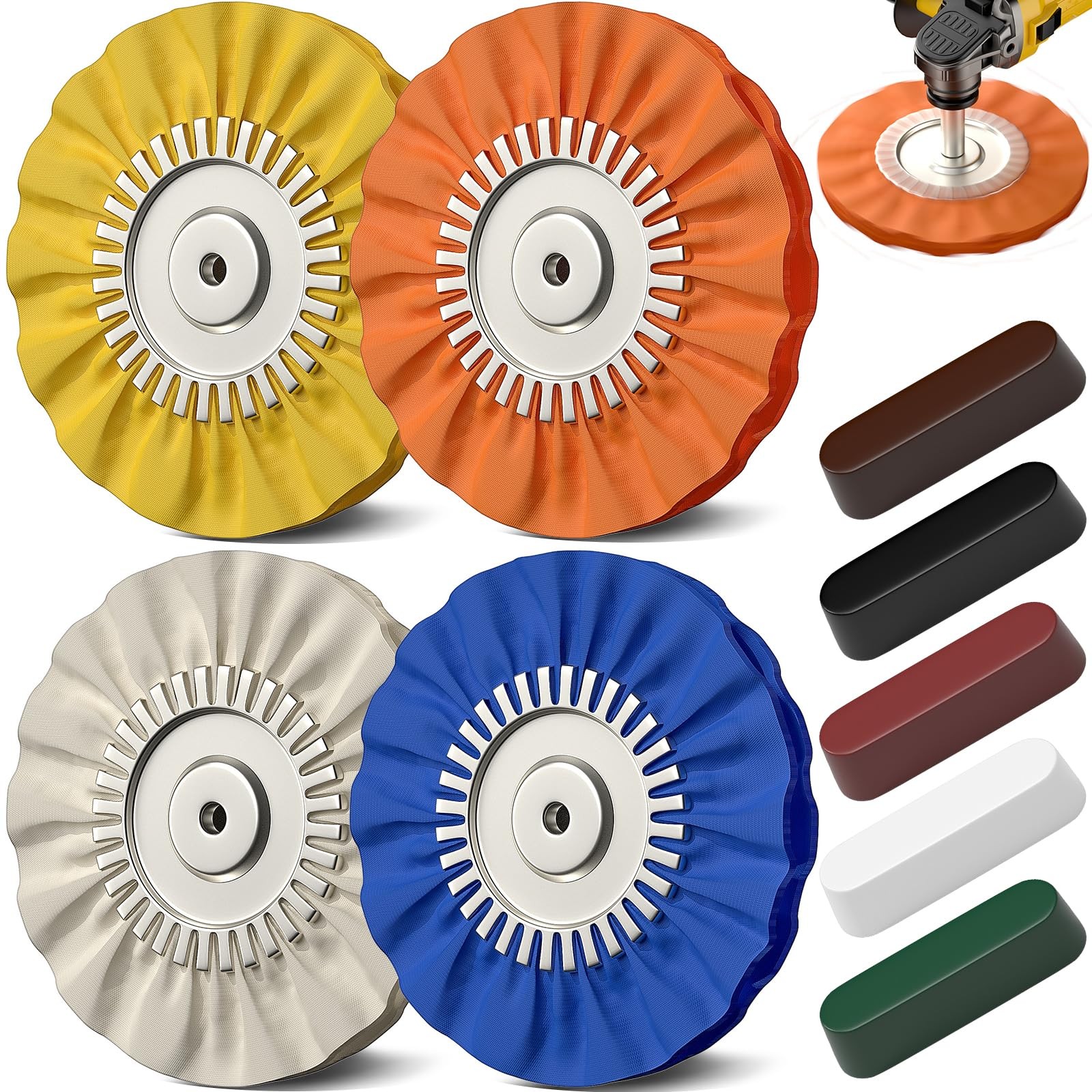 BURMONG 8″ Airway Buffing Wheels for 4.5″ Angle Grinder, 9PCS Buffer 8 inches