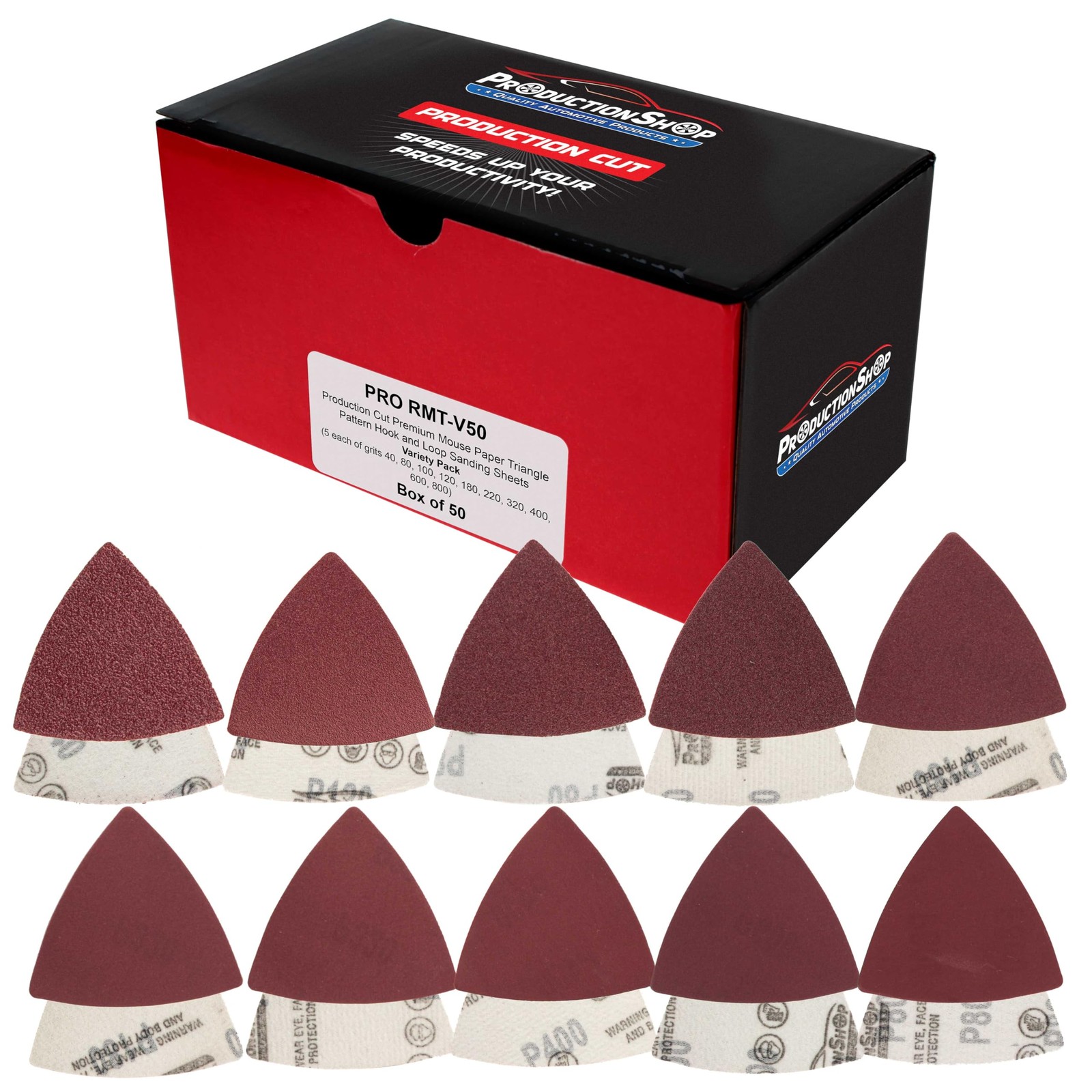ProductionShop Premium Triangle Mouse Detail Sander 3″ x 3″, Oxide Brown