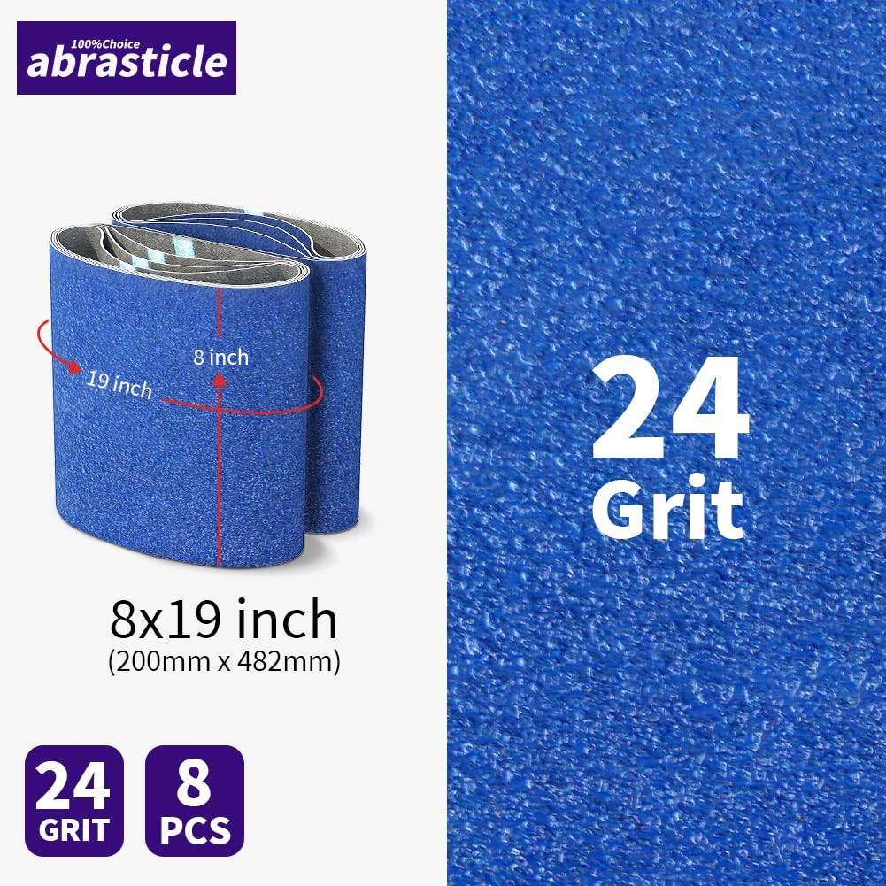 8 Packs 8 x 19 inch 24 Grit Blue Zirconia Cloth Floor Sanding Belts Ideal for…