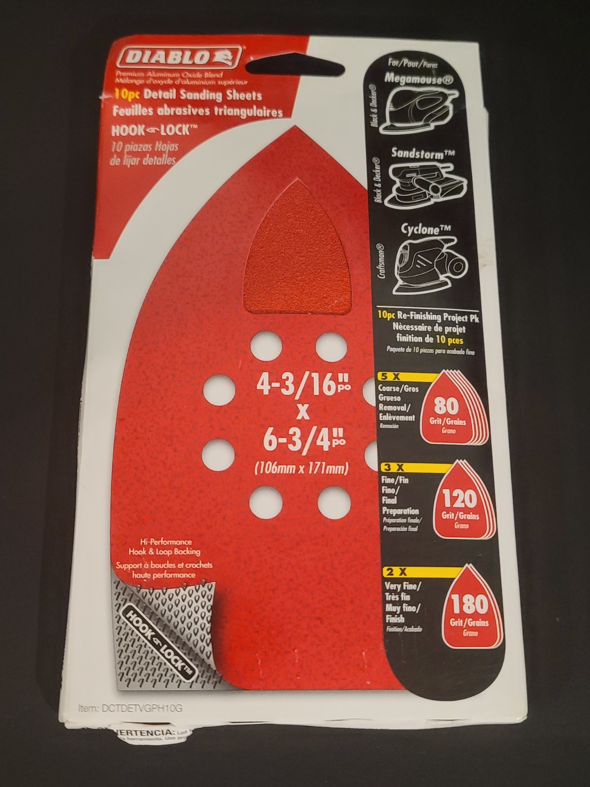 Diablo Mouse Detail Sander Sandpaper 10Pk 80, 120, 180 Grit DCTDETVGPH10G