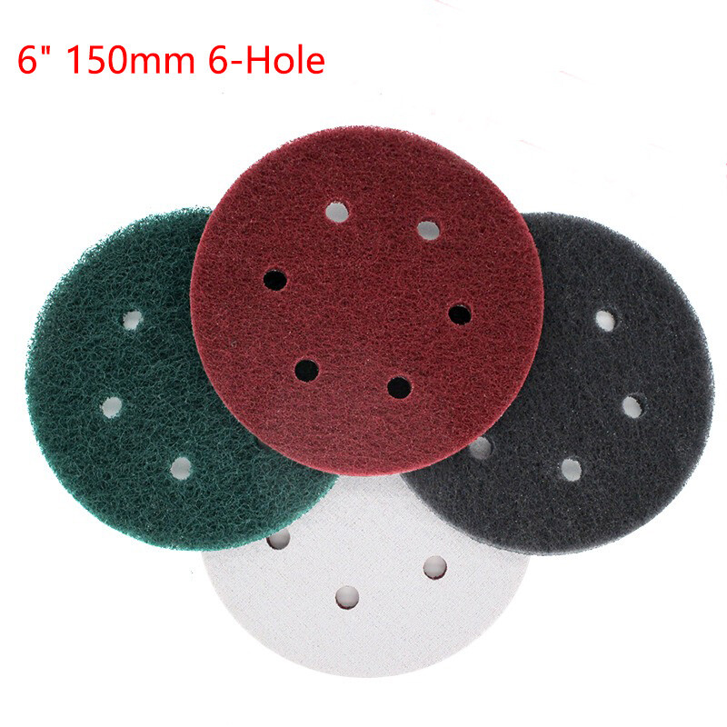6″ 150mm 6-Hole Nylon Fibre Scouring Pads Hook Loop Sanding Discs 240 – 800 Grit