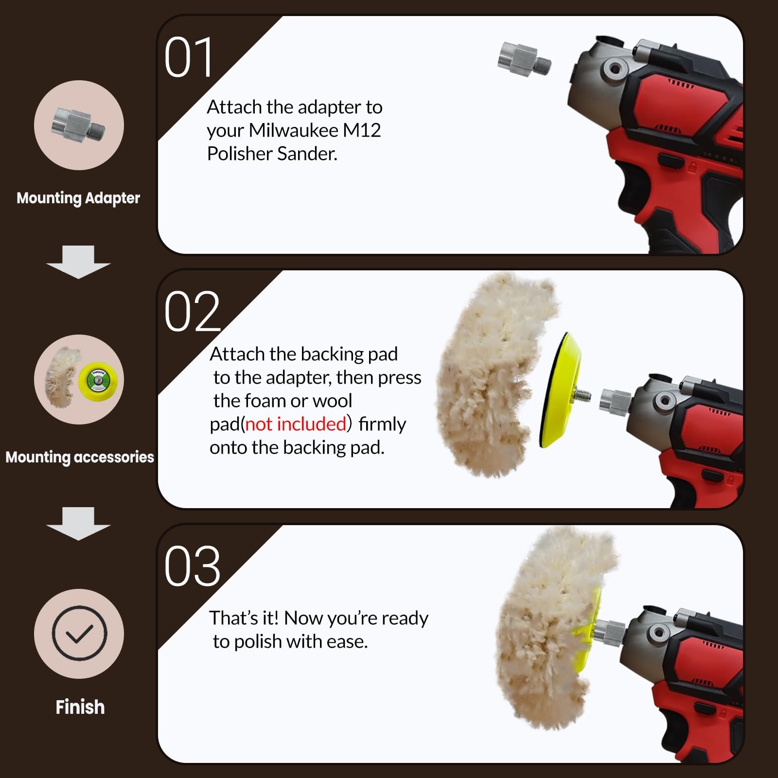 Noyfemr Buffing Polishing Kit for Milwaukee M12 3 inches