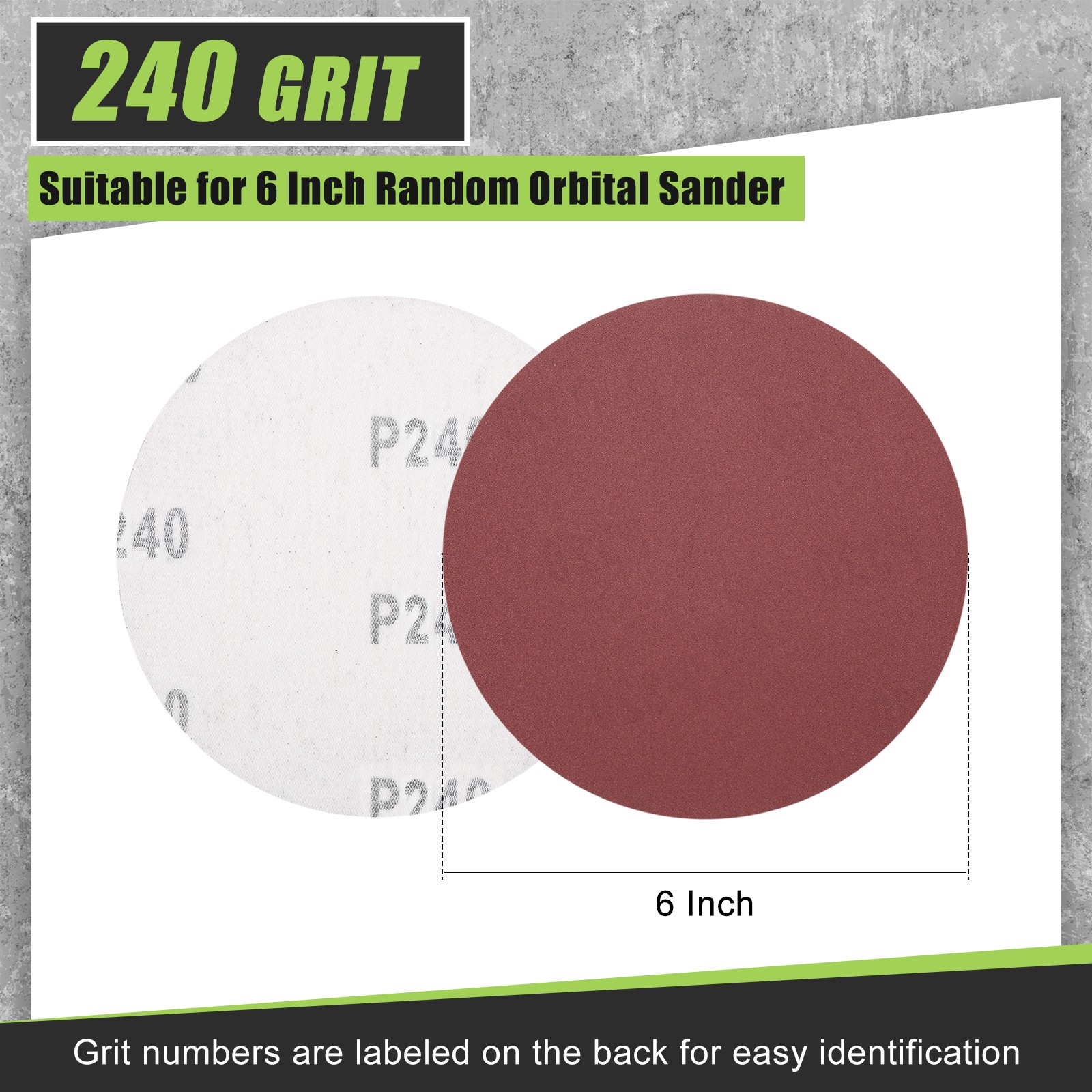 1 Pcs 6 Inch 240 Grit Hook and Loop Sanding Disc, Red
