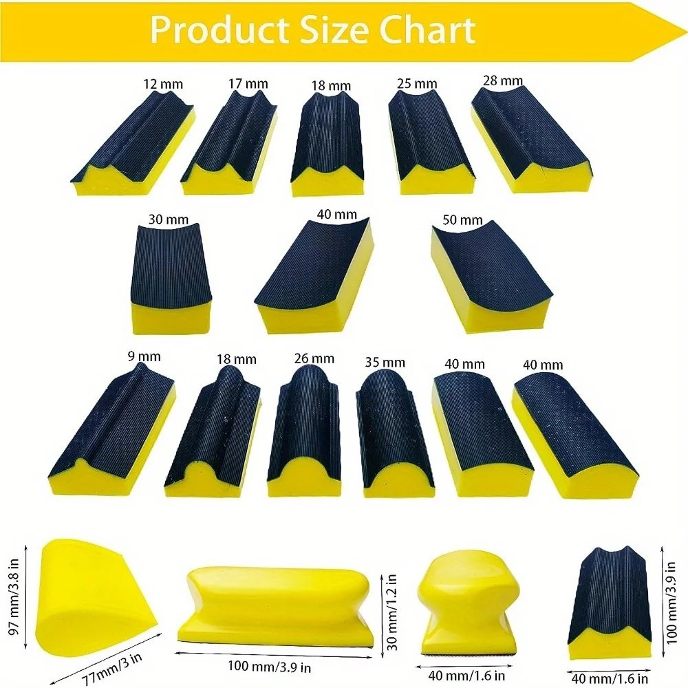 16PCS Hand Sanding Block Set Hook Loop Foam Sanding Pads Woodworking Tools