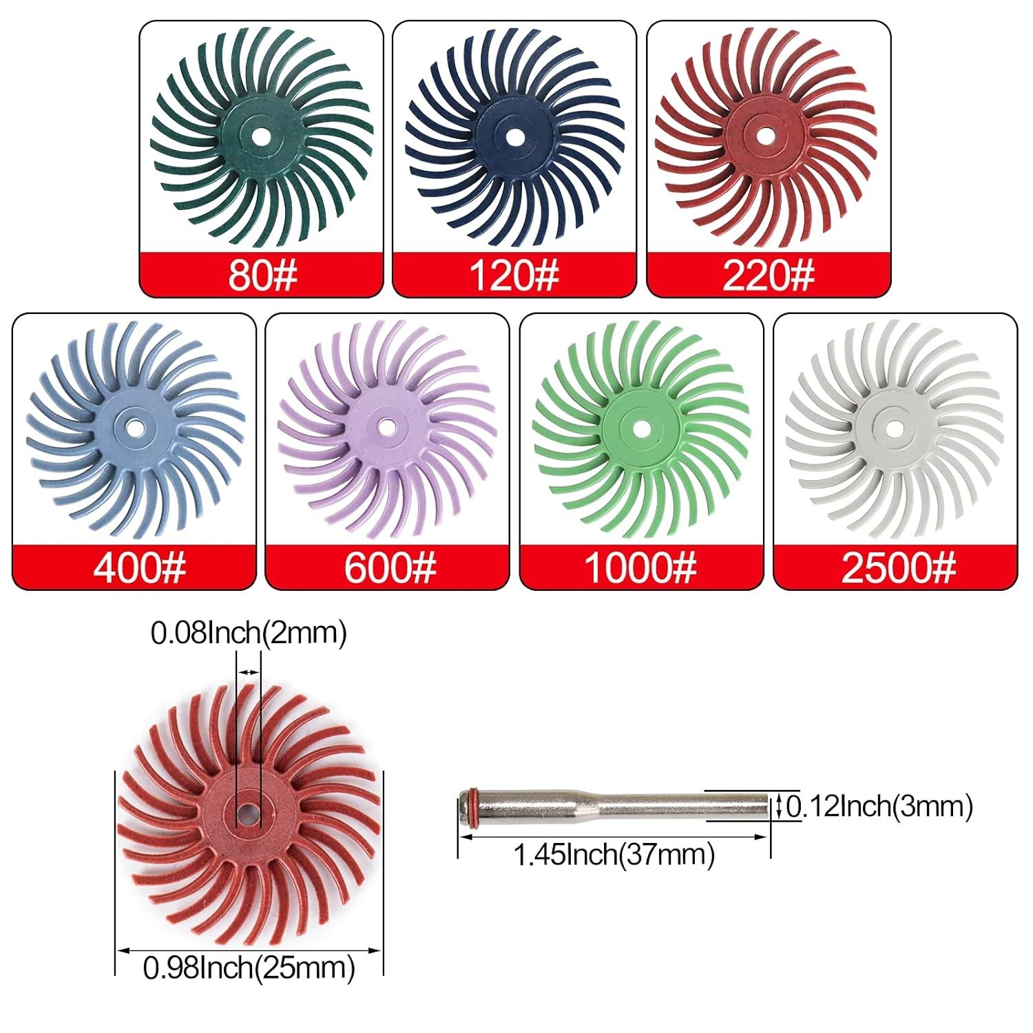 42pcs 1in Radial Bristle Disc Kit 3mm Shank Rotary Tool Polishing Wheels 80-2500