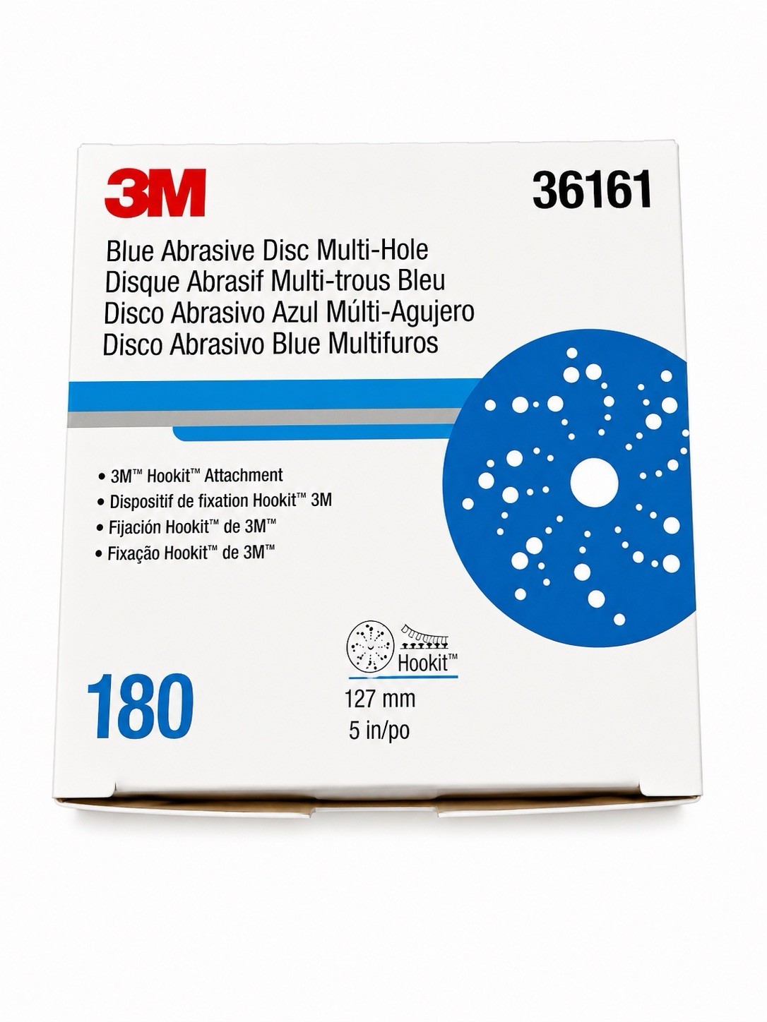 3M Hookit Blue Abrasive Discs 36162, Multi-Hole, 5 in, 220+ Grade, Pack of 50