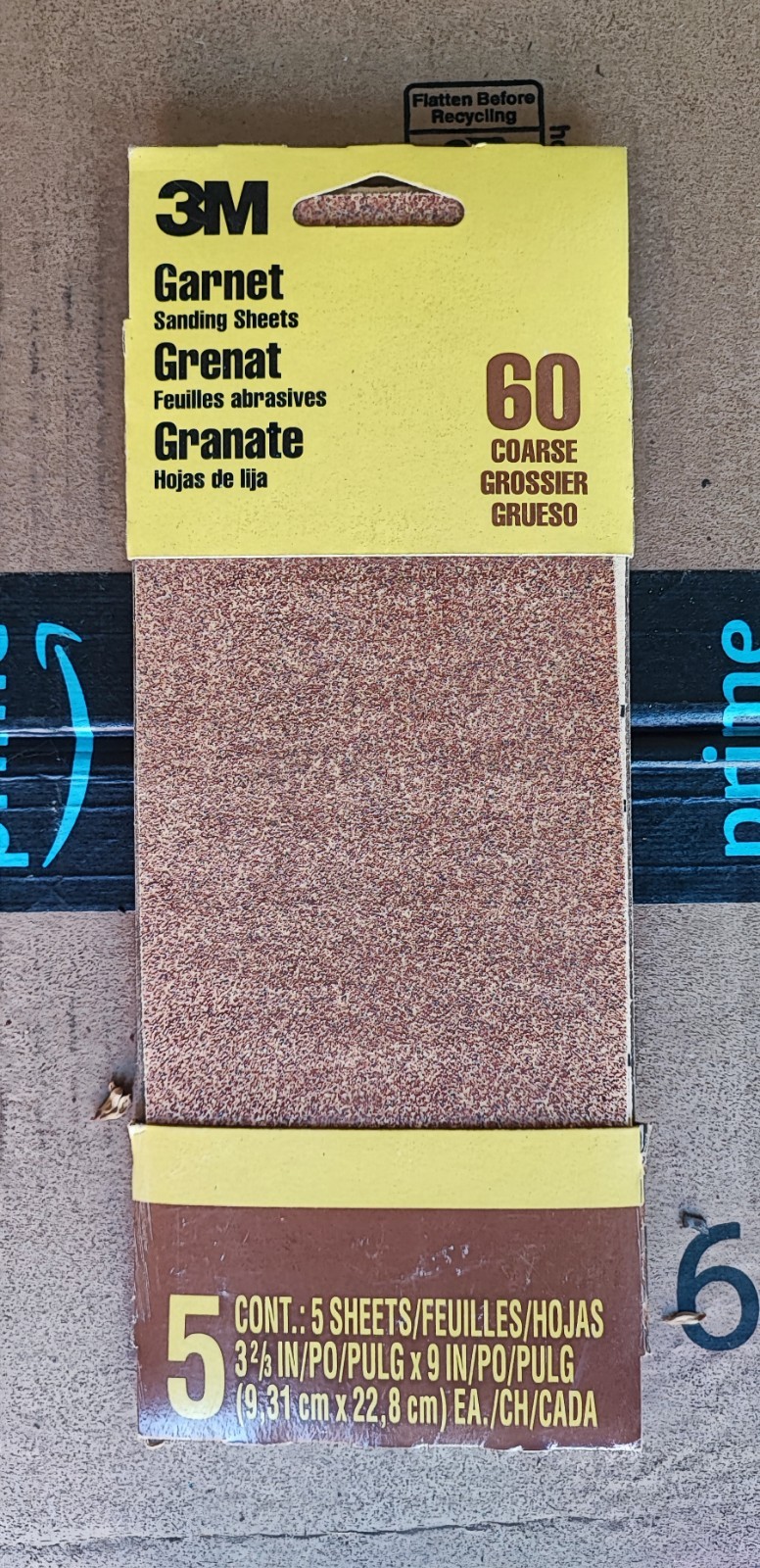 3M Sandpaper, 9 in x 3-2/3 in, 60 Grit, Coarse Grade, 5 pack