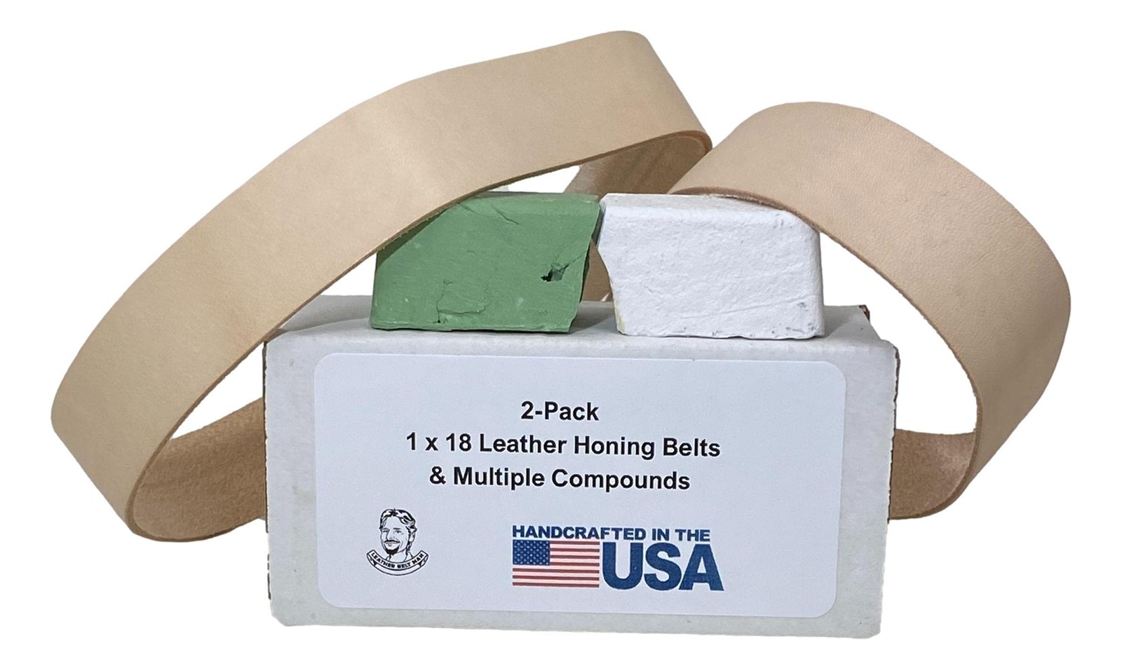 2 Pack of 1″ x 18″ Leather Strop Honing Belts – Green and White Compounds Inc…