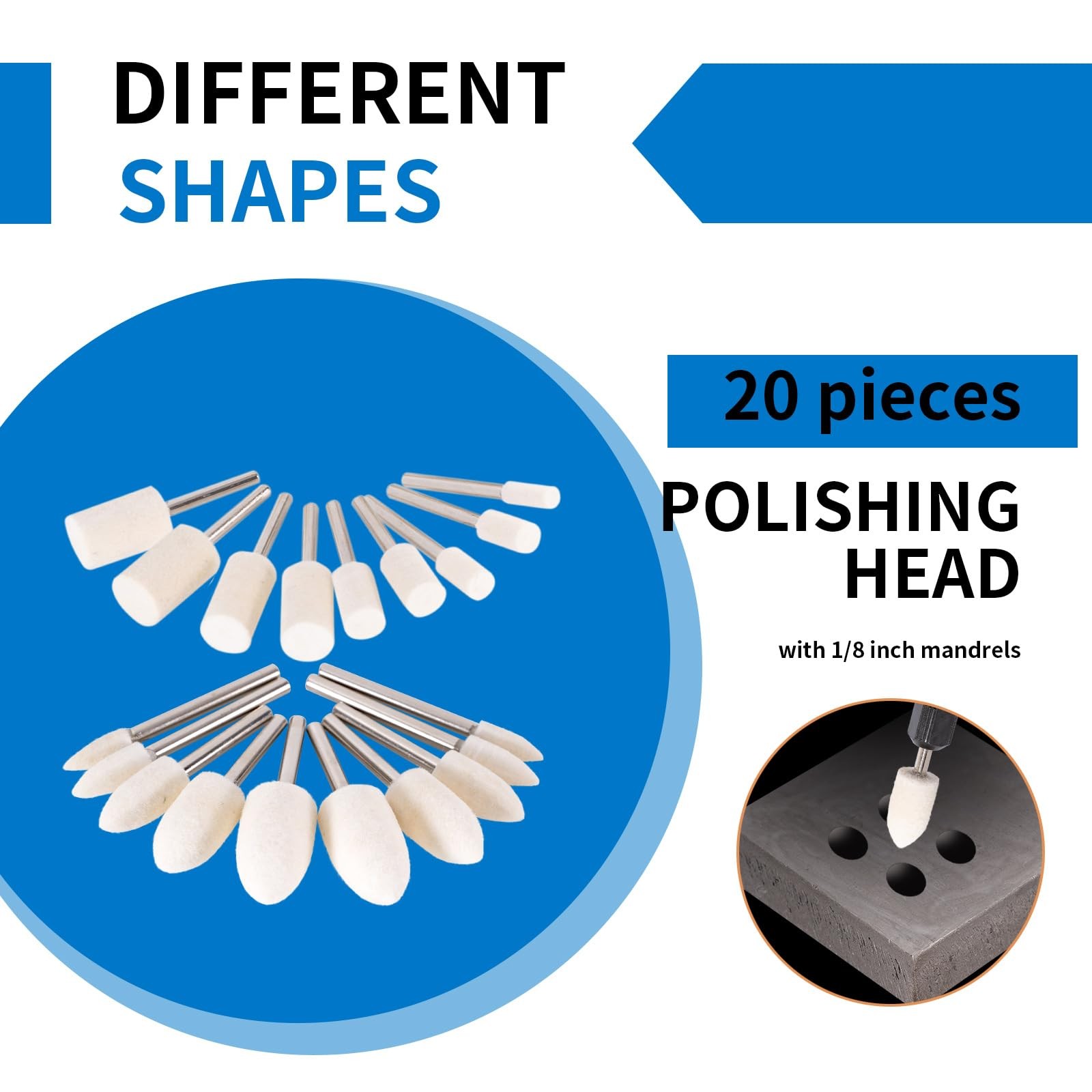110Pcs Wool Felt Buffing Wheel Set 1/8 Inch Shank for Metal Jewelry Polishing