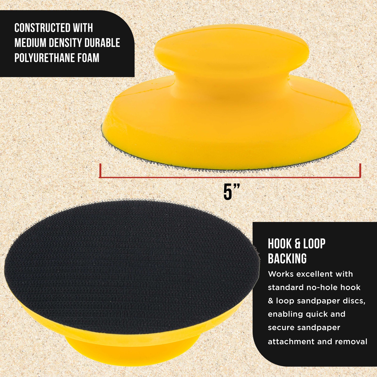 2ea 5″ Round-Shaped Hand Sanding Block Pads for Hook & Loop and PSA 5″ DA Discs