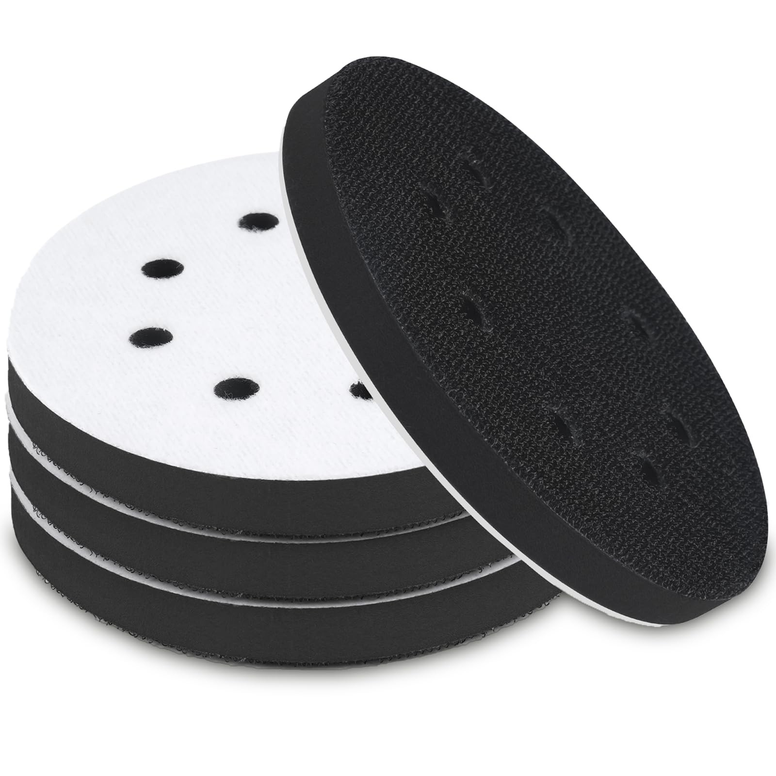 4 Pack 5 Inch 8 Holes Foam Sanding Pads, Soft Density Interface Pad, Hook