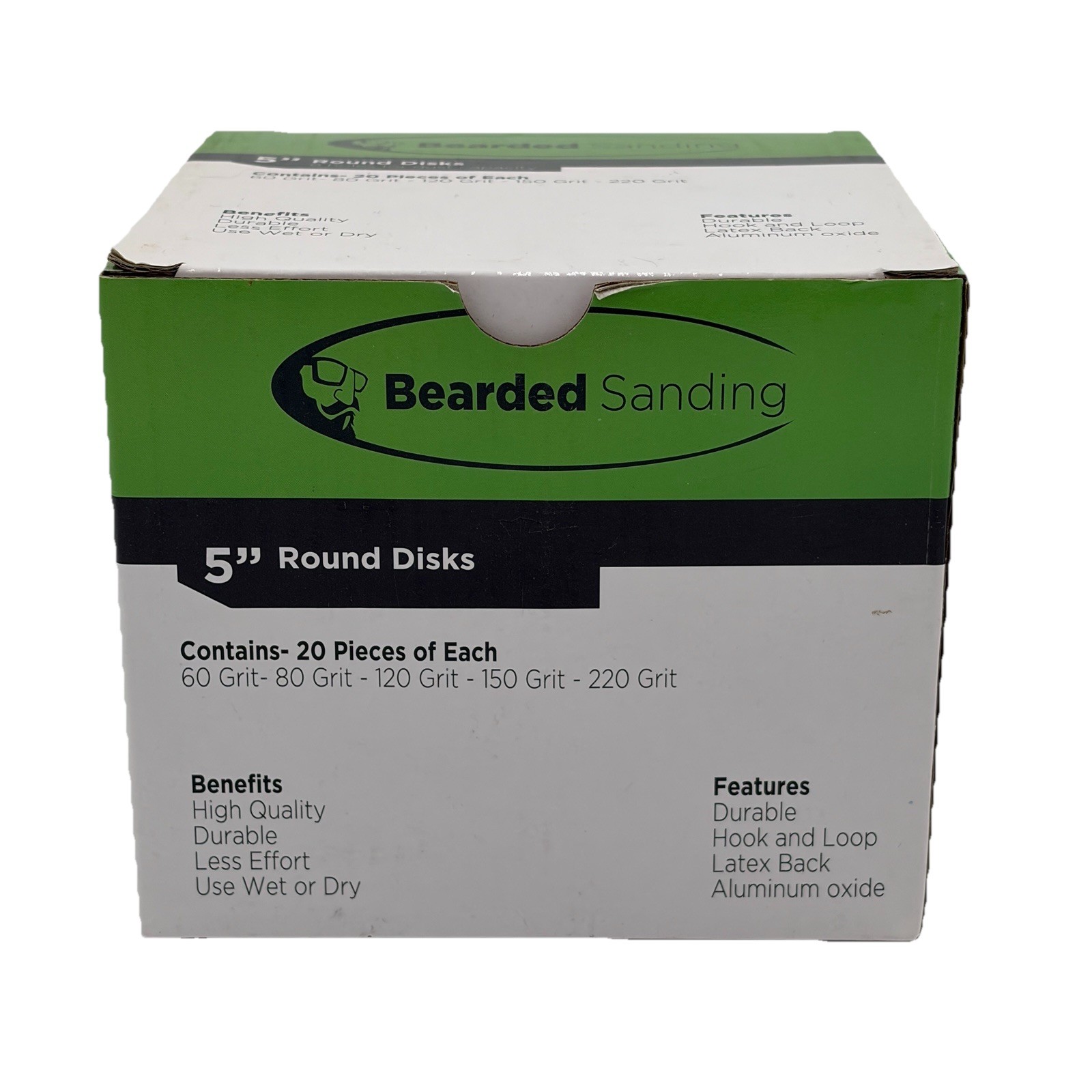Bearded Sanding 5″ Discs – 20 pcs – 60, 80, 120, 150, 220 grit (2 of each)