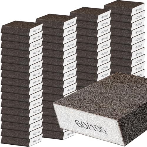 100 Pcs Dual Angle Sanding Sponge 60/100 Grit Washable Reusable for Wall Wood Me