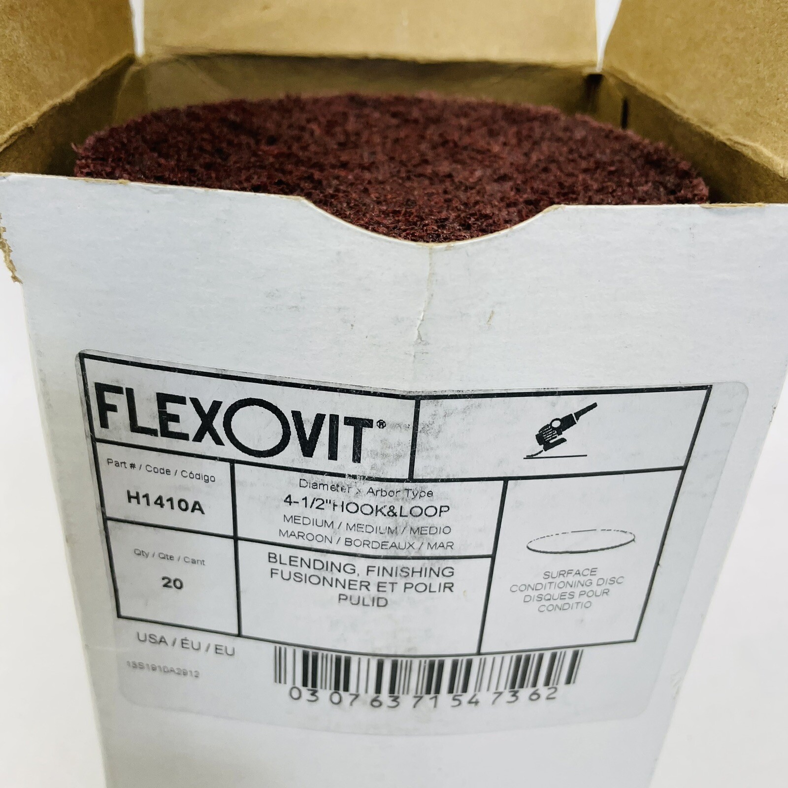 BOX OF 20 FLEXOVIT #H1410A 4- 1/2″ HOOK & LOOP DISC
