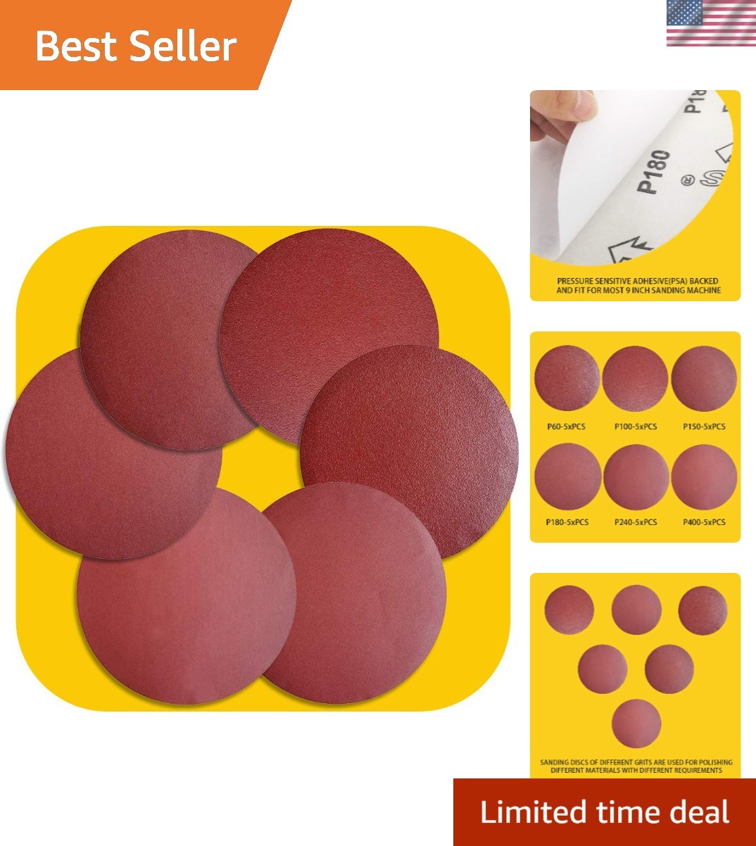 30 PCS 9″ Self-Stick PSA Aluminum Oxide Sanding Discs, 60-400 Grit Variety