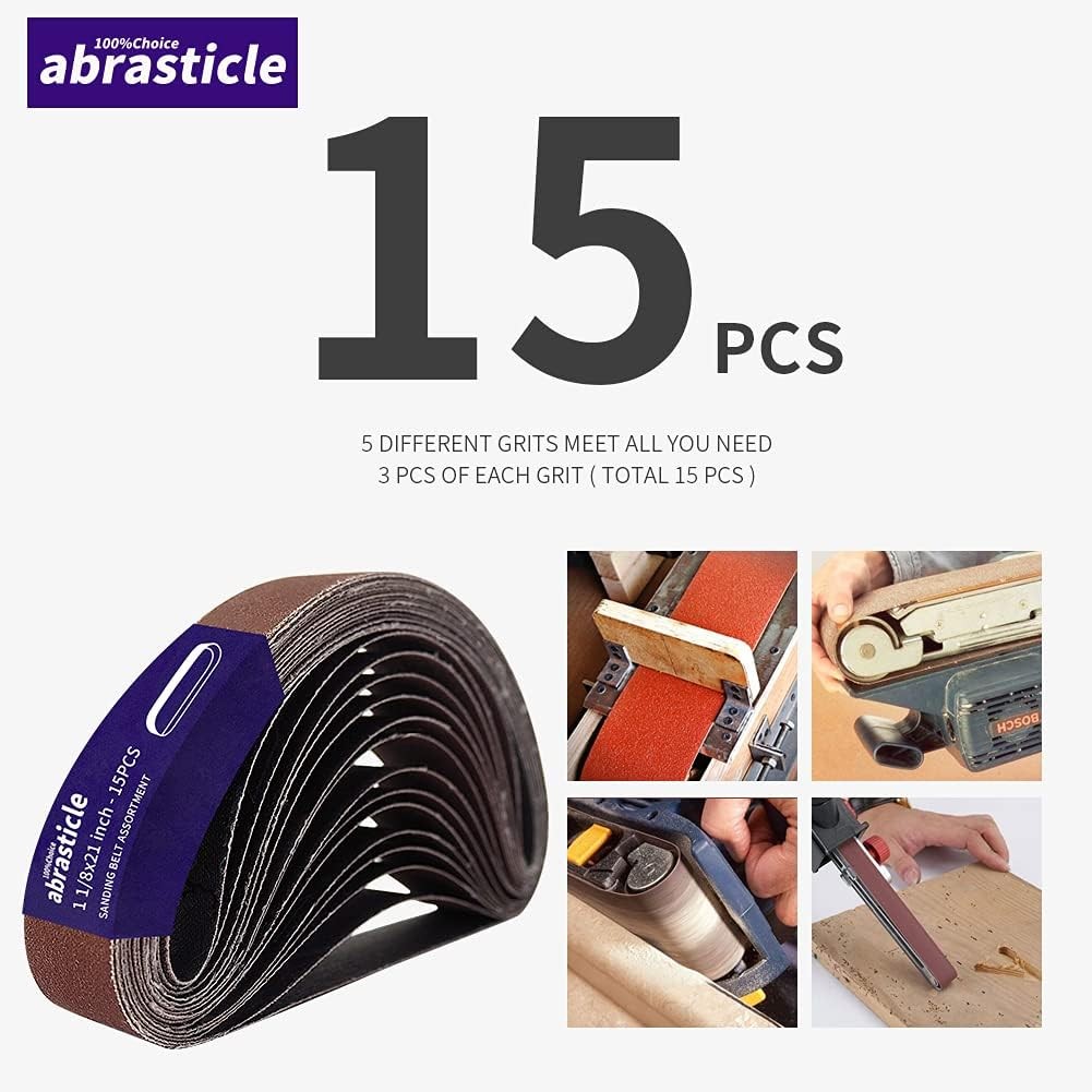 15 Pcs 1-1/8 x 21 Inch Assorted Aluminum Oxide Sanding 1.125×21(15pcs), Brown