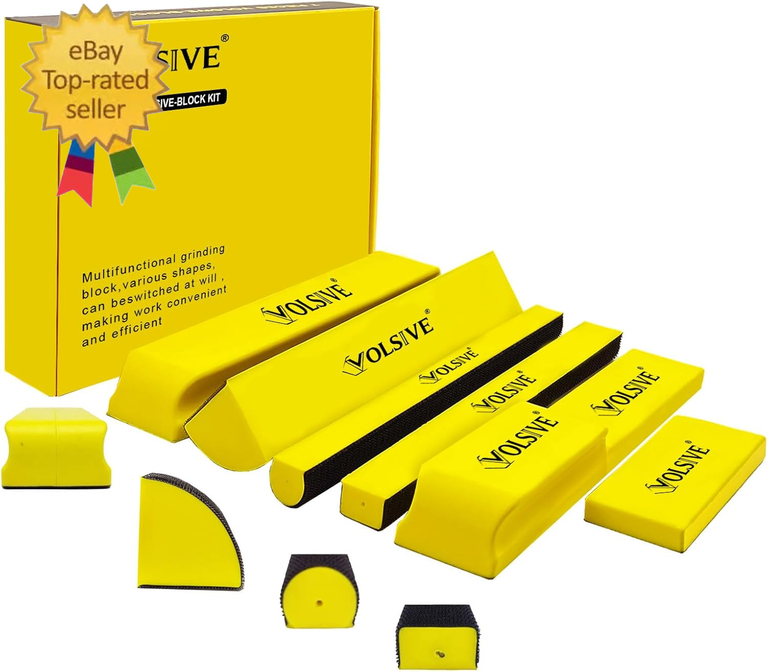 7Pcs Hand Sanding Block Set, Rectangle Handheld Sanding Pad, Hook and Interchang