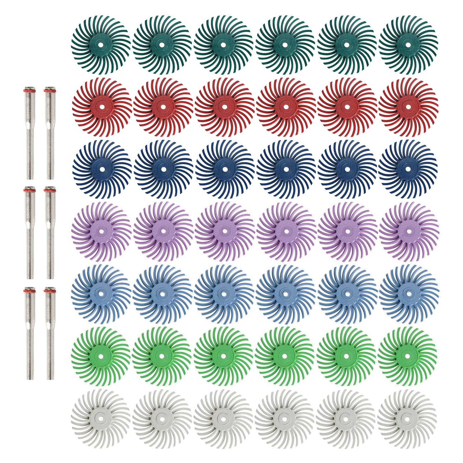 42 Pcs 1 Inch Radial Bristle Disc Kit with 3mm Shank 80-2500 Grit for Wood Metal