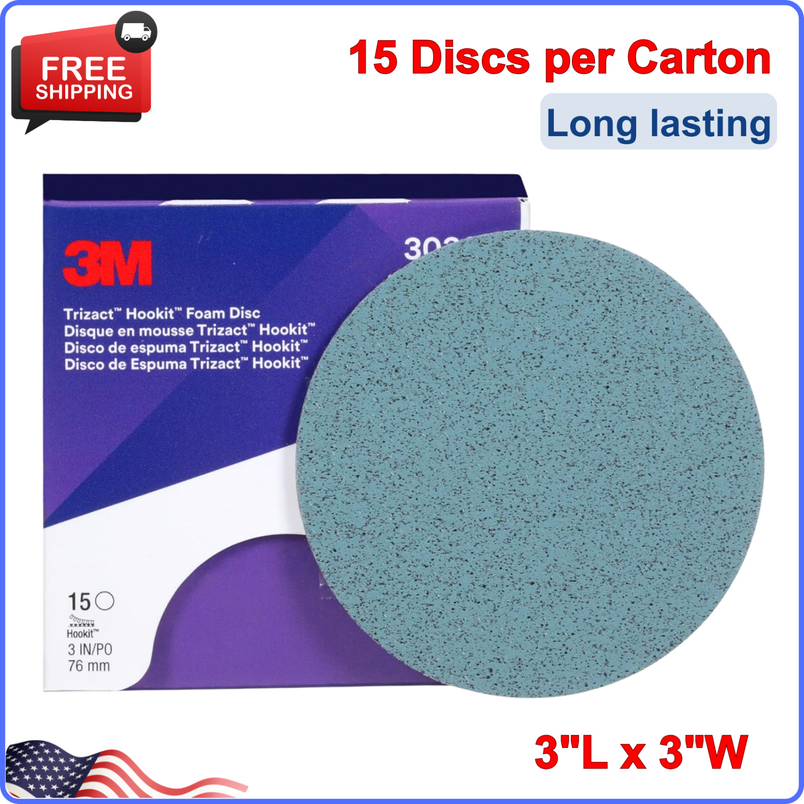 Trizact 3M Trizact Hookit Foam Disc, 30362, 3″, P5000, 15 Discs per Carton, Blue