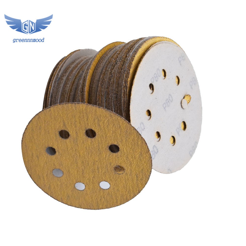100Pcs 5inch Sanding Discs Hook and Loop 8 Holes Flocking Sand Paper 60-320 Grit