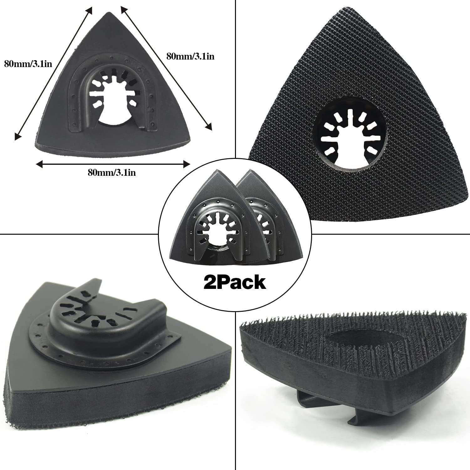 104Pcs Oscillating Tool Detail Sanding Pads Kit, 2Pcs Triangle 80mmx80mmx80mm