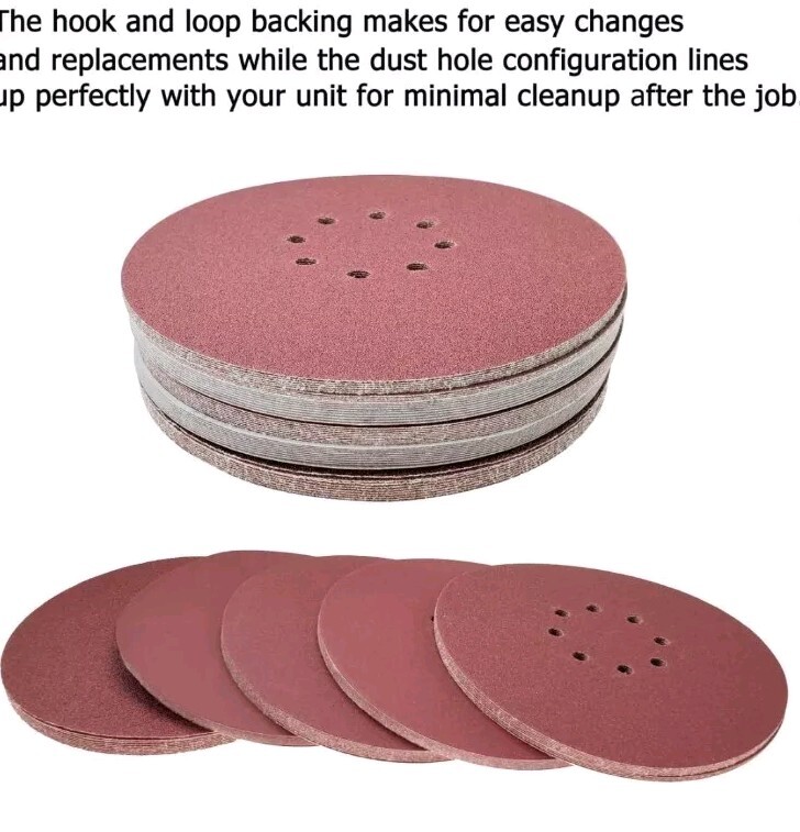 45 PCS 60 Grit 9 Inch 8 Hole Hook-and-Loop Sanding Discs Sandpaper -Premium A…
