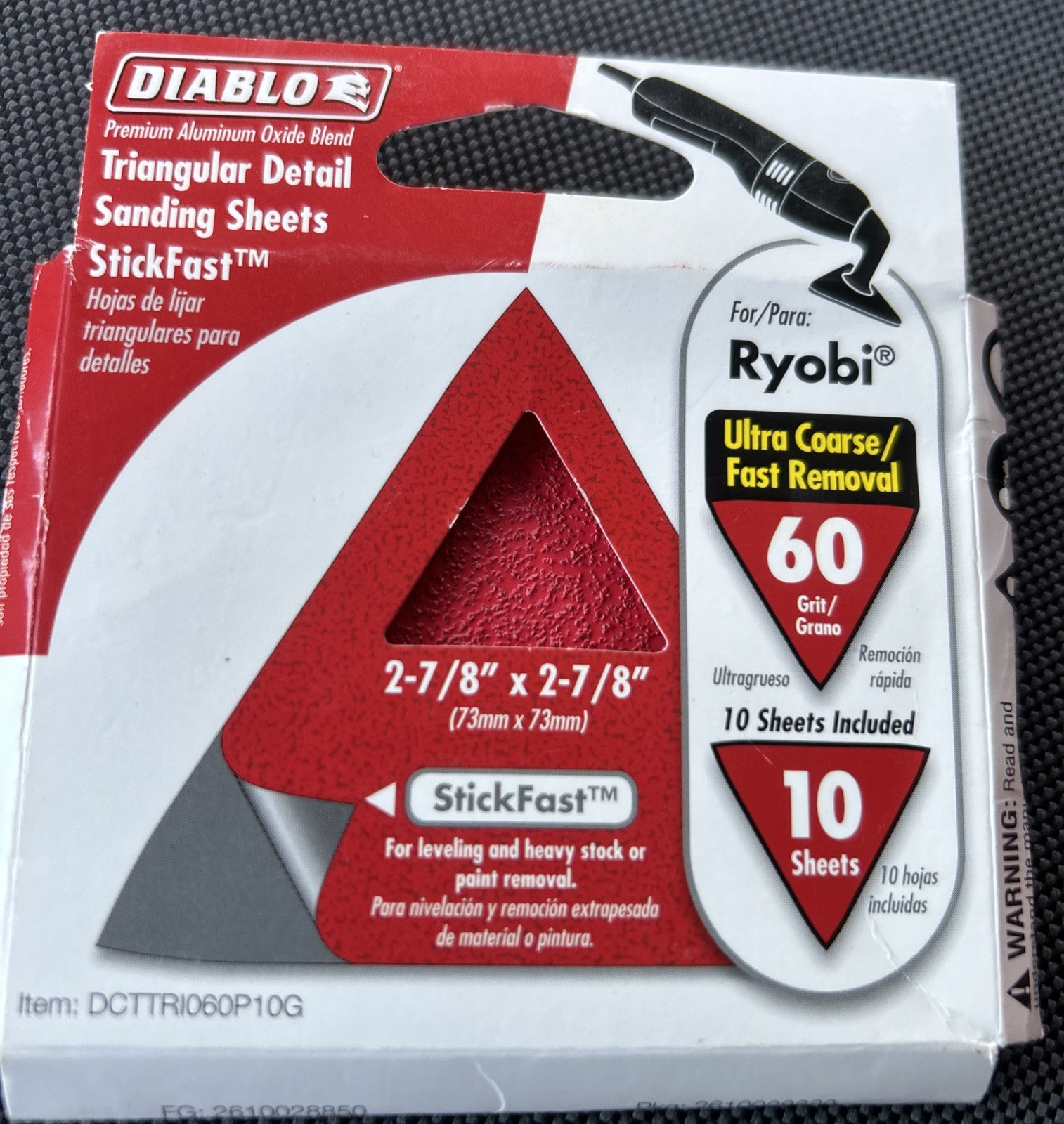Diablo StickFast Triangular Detail Sanding Sheet 60-Grit 2-7/8″ (10 Pack) Ryobi