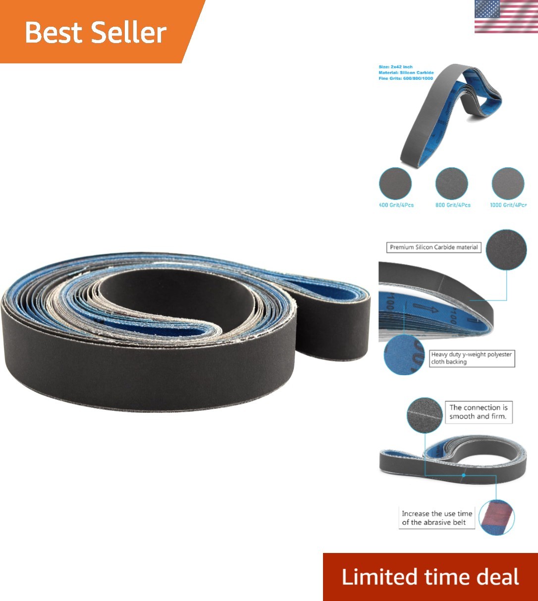 Versatile 2×42 Inch Silicon Carbide Sanding Belts – Assorted 600/800/1000 Grits