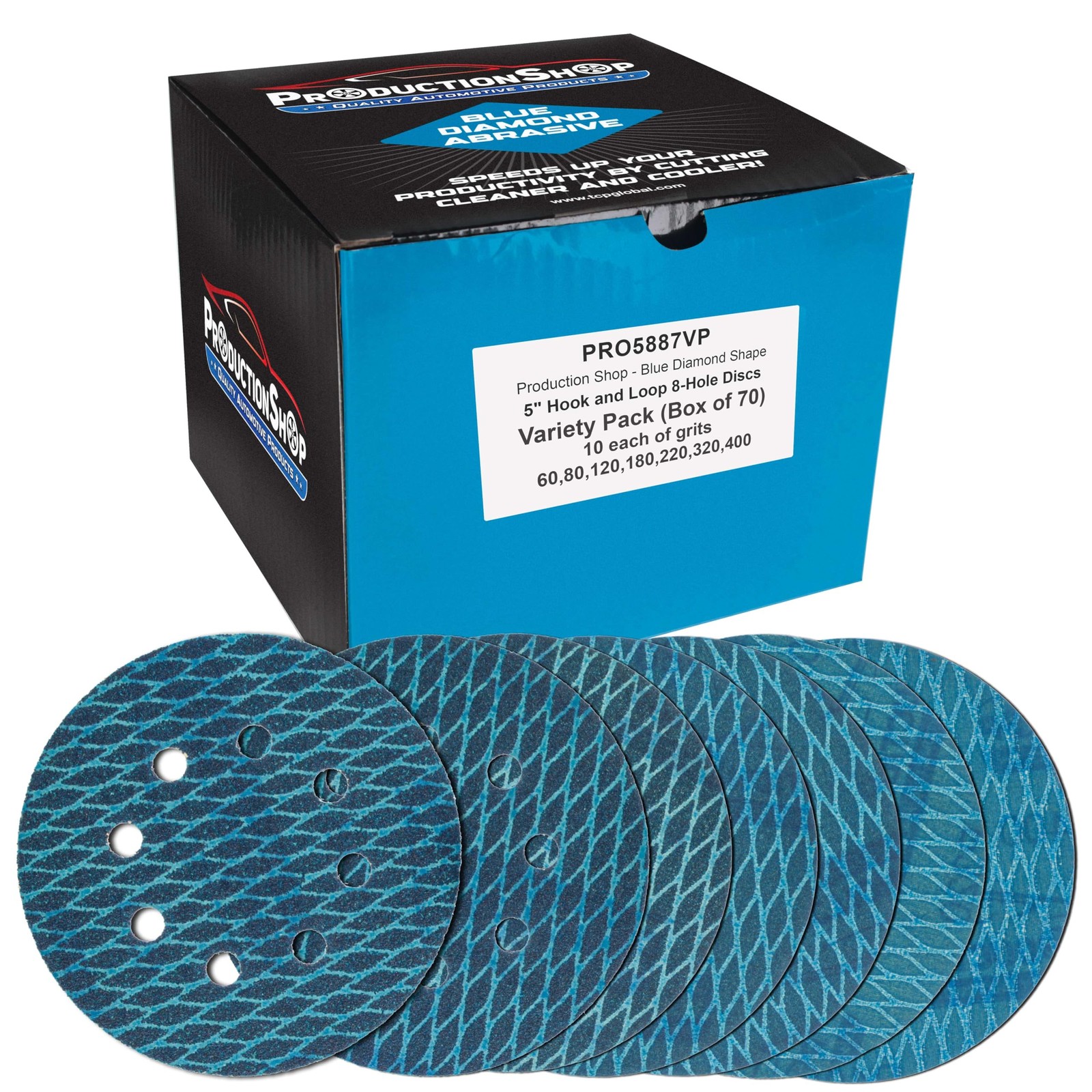 Premium 5″ Rhombus Diamond Shape Blue Sanding Discs, 8-Hole, 70 Disc Variety …