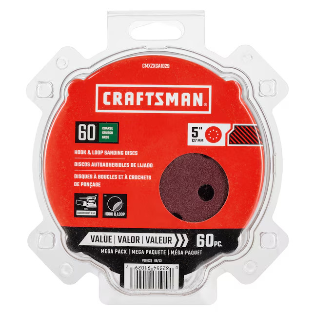 CRAFTSMAN 60-Piece 60,80,120,-Grit Aluminum Oxide Disc Sandpaper Set Hook & Loop